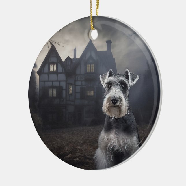 Miniature Schnauzer Halloween Scary Ceramic Ornament (Left)