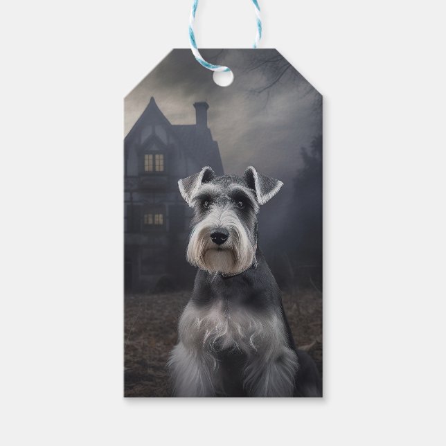 Miniature Schnauzer Halloween Scary Gift Tags (Front)