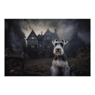 Miniature Schnauzer Halloween Scary Poster