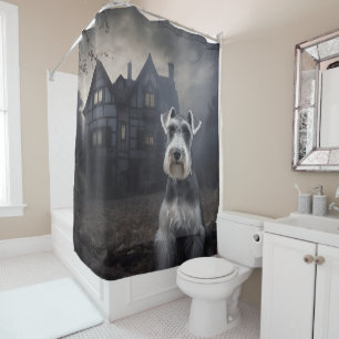 Miniature Schnauzer Halloween Scary Shower Curtain