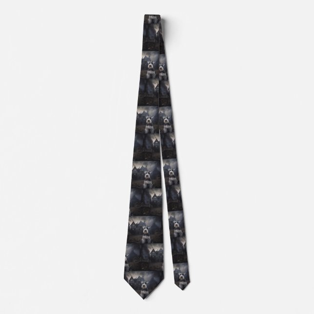 Miniature Schnauzer Halloween Scary Tie (Front)