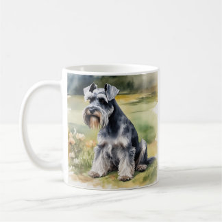 Miniature Schnauzer in the garden - Watercolor Coffee Mug