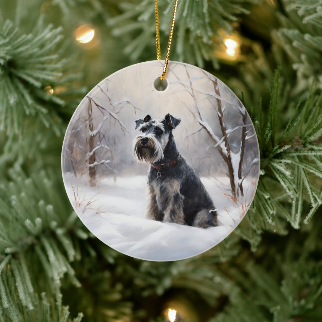 Miniature Schnauzer Let It Snow Christmas Ceramic Ornament (Tree)