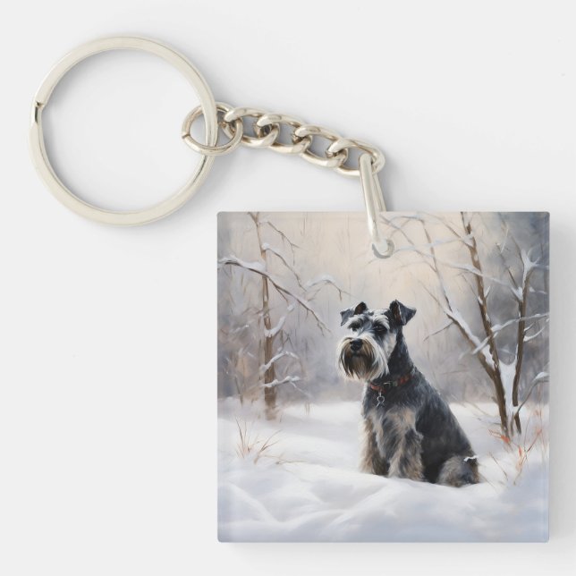 Miniature Schnauzer Let It Snow Christmas Key Ring (Front)