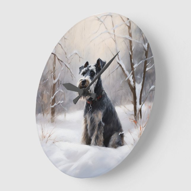 Miniature Schnauzer Let It Snow Christmas Large Clock (Angle)