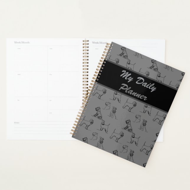 Miniature Schnauzer Line Art Pattern 001 Grey Planner (Display)