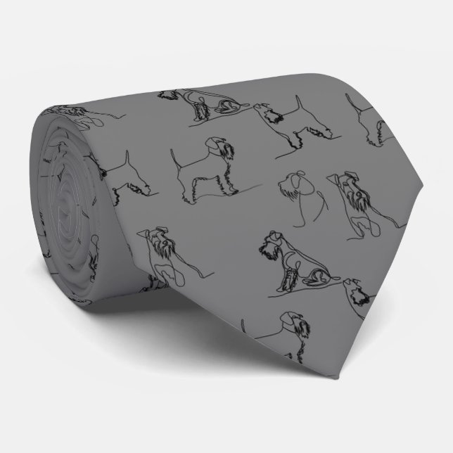 Miniature Schnauzer Line Art Pattern 001 Grey Tie (Rolled)