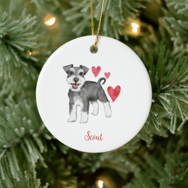 Miniature Schnauzer Mini Schnauzer Custom Text Ceramic Ornament (Tree)