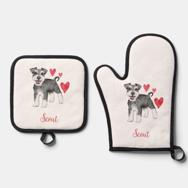 Miniature Schnauzer Mini Schnauzer Oven Mitt & Pot Holder Set (Front)