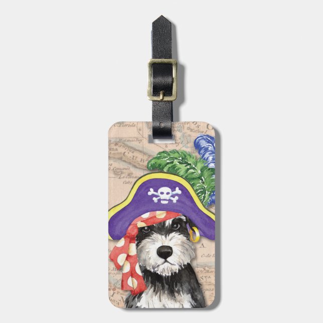 Miniature Schnauzer Pirate Luggage Tag (Front Vertical)
