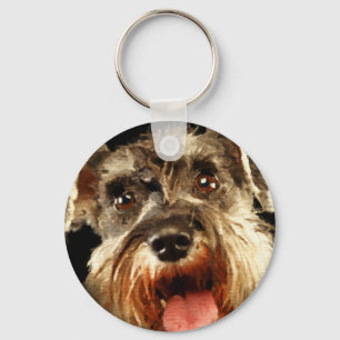 Miniature Schnauzer Portrait Watercolor Key Ring
