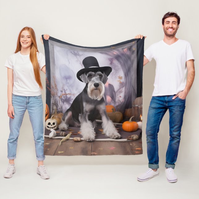 Miniature Schnauzer Pumpkins Halloween Scary  Fleece Blanket (In Situ)