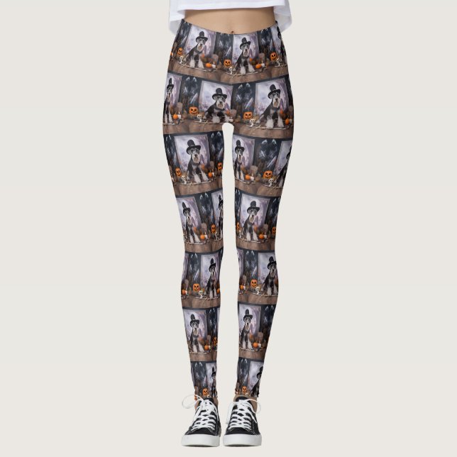 Miniature Schnauzer Pumpkins Halloween Scary  Leggings (Front)