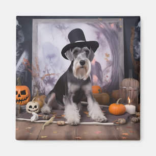 Miniature Schnauzer Pumpkins Halloween Scary Magnet