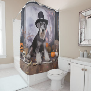 Miniature Schnauzer Pumpkins Halloween Scary  Shower Curtain