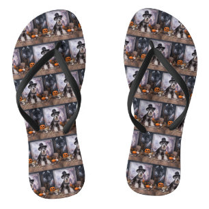 Miniature Schnauzer Pumpkins Halloween Scary Thongs