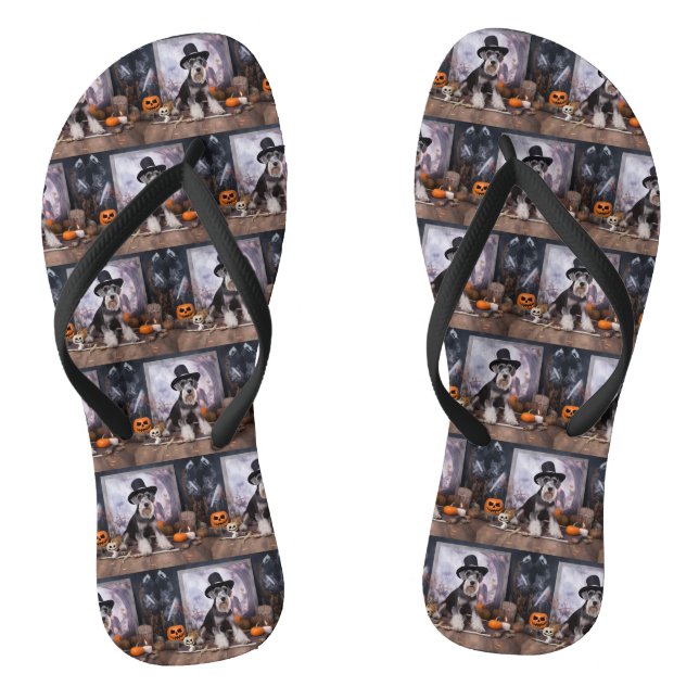 Miniature Schnauzer Pumpkins Halloween Scary  Thongs (Footbed)