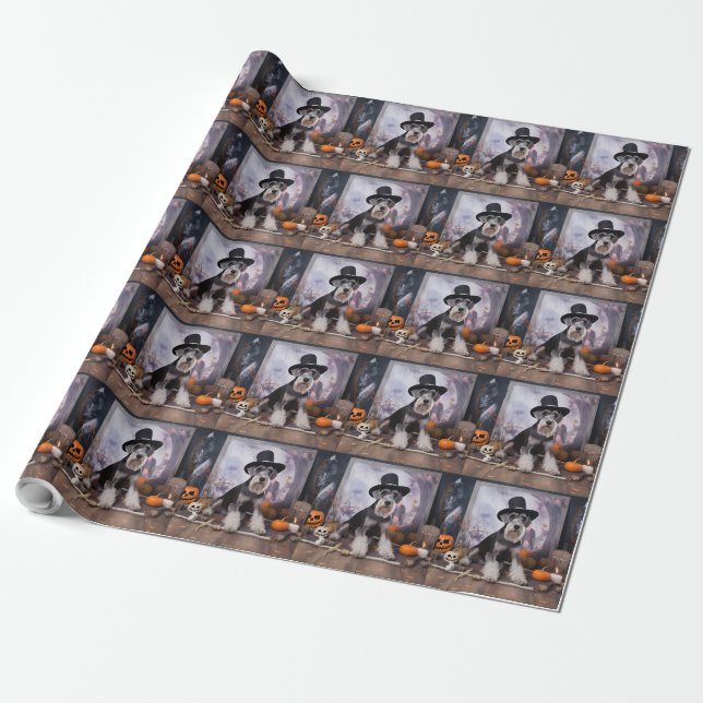 Miniature Schnauzer Pumpkins Halloween Scary  Wrapping Paper (Unrolled)
