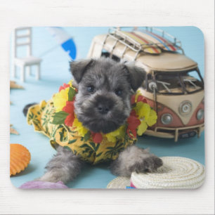 Miniature Schnauzer Puppy and Summer Vacation Mouse Pad