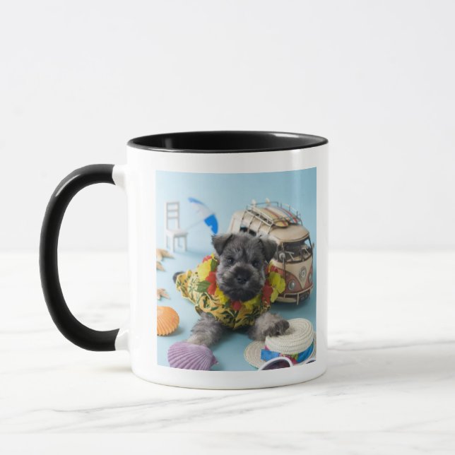 Miniature Schnauzer Puppy and Summer Vacation Mug (Left)