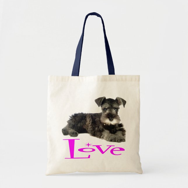 Miniature Schnauzer Puppy Dog Pink Love Tote Bag (Front)