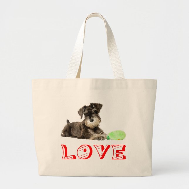 Miniature Schnauzer Puppy Dogs Red Love Tote (Front)