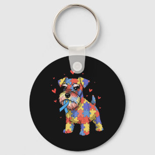 Miniature Schnauzer Puzzle Autism Awareness Dog Wo Key Ring