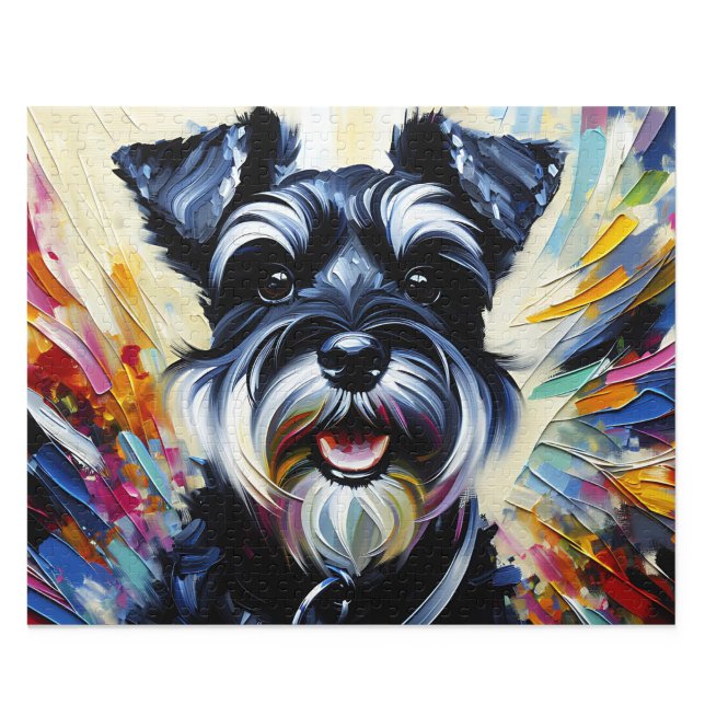 Miniature Schnauzer Puzzle: Black and Silver Zwerg Jigsaw Puzzle (Miniature Schnauzer Puzzle: Black and Silver Acrylic Style Zwergschnauzer Jigsaw)