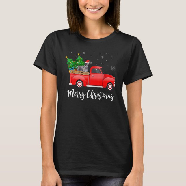 Miniature Schnauzer Red Truck Christmas Tree Xmas  T-Shirt (Front)
