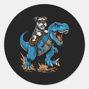 Miniature Schnauzer Riding T Rex Dinosaur Funny Classic Round Sticker