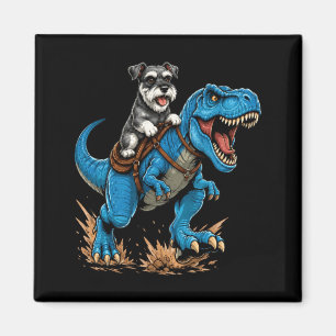Miniature Schnauzer Riding T Rex Dinosaur Funny Magnet