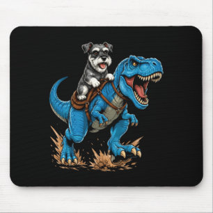Miniature Schnauzer Riding T Rex Dinosaur Funny Mouse Pad