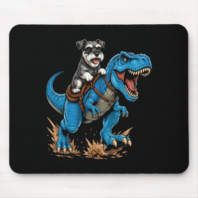 Miniature Schnauzer Riding T Rex Dinosaur Funny Mouse Pad (Front)