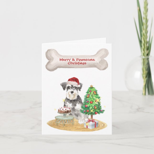 Miniature Schnauzer Santa Hat Christmas Holiday Card (Front)
