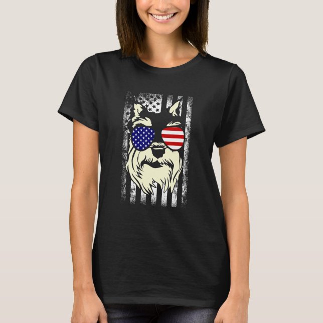 Miniature Schnauzer Usa Flag Schnauzer Dog Sunglas T-Shirt (Front)