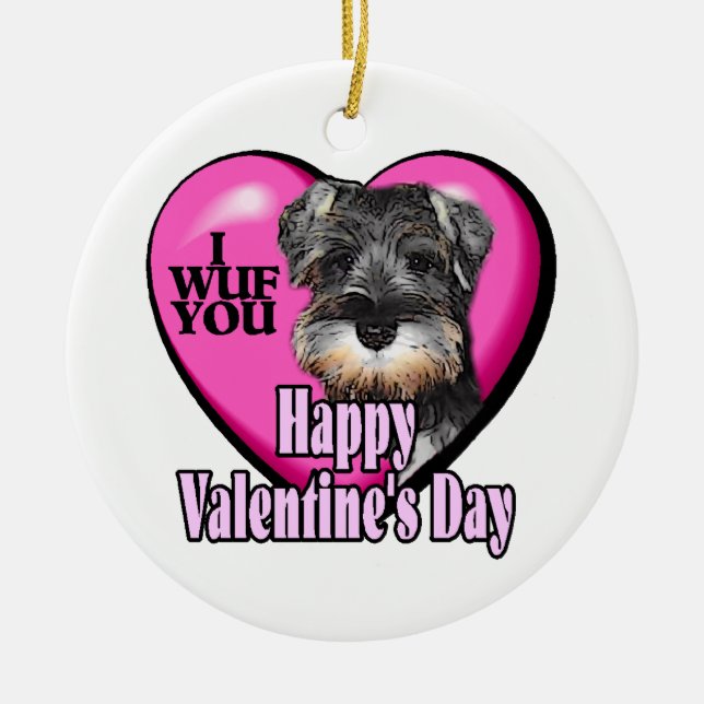 Miniature Schnauzer Valentine's Day Ceramic Tree Decoration (Front)