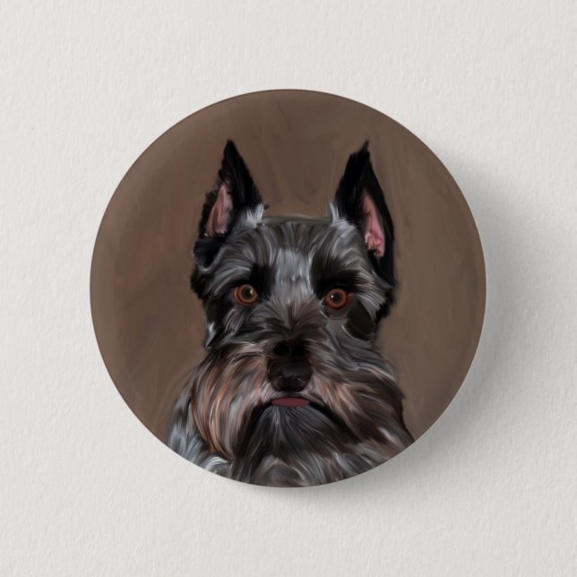 Miniature Schnauzer Water Colour Art Painting 6 Cm Round Badge (Front)