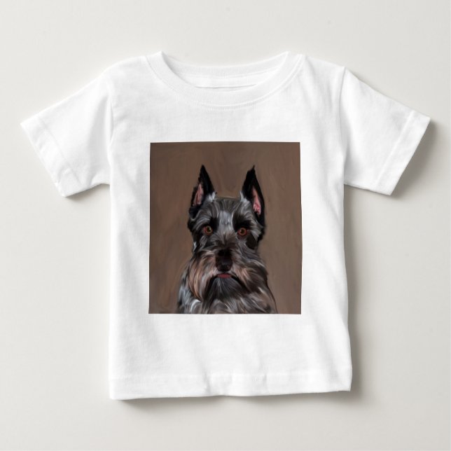 Miniature Schnauzer Water Colour Art Painting Baby T-Shirt (Front)