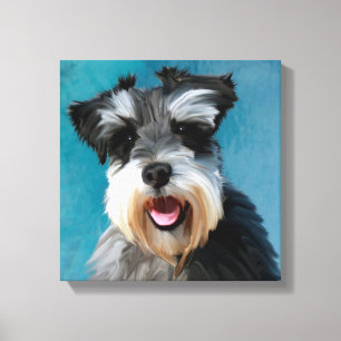 Miniature Schnauzer Water Colour Art Painting Canvas Print