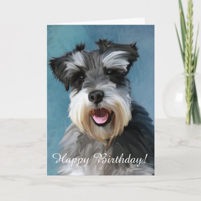 Miniature Schnauzer Water Colour Art Painting Card (Front)