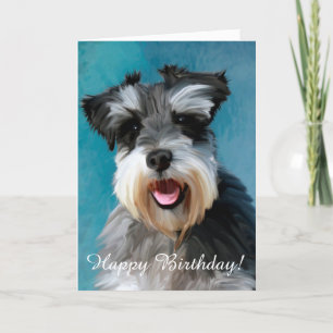 Miniature Schnauzer Water Colour Art Painting Card