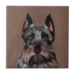 Miniature Schnauzer Water Colour Art Painting Ceramic Tile