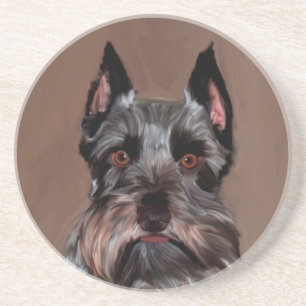 Miniature Schnauzer Water Colour Art Painting Coaster