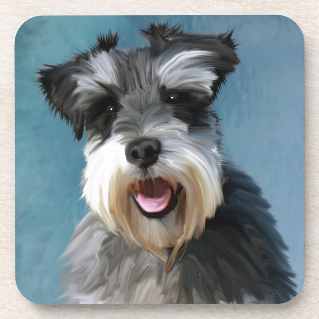 Miniature Schnauzer Water Colour Art Painting Coaster (Front)