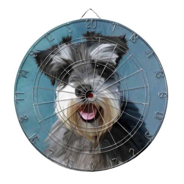 Miniature Schnauzer Water Colour Art Painting Dartboard (Front)