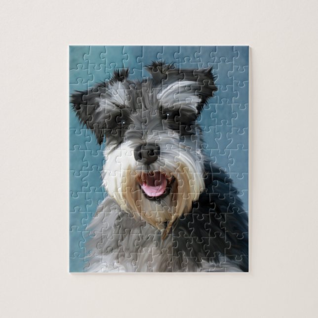 Miniature Schnauzer Water Colour Art Painting Jigsaw Puzzle (Vertical)
