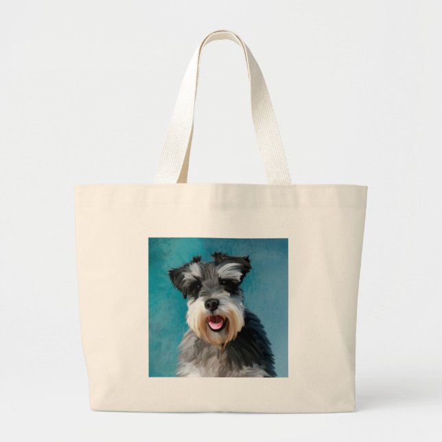 Miniature Schnauzer Water Colour Art Painting Large Tote Bag (Front)