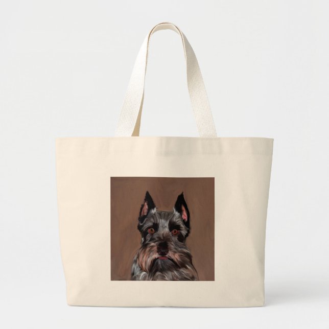 Miniature Schnauzer Water Colour Art Painting Large Tote Bag (Front)