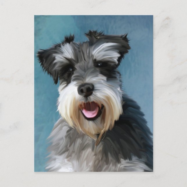 Miniature Schnauzer Water Colour Art Painting Postcard (Front)