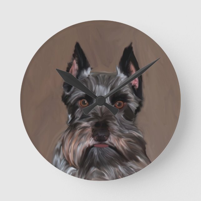 Miniature Schnauzer Water Colour Art Painting Round Clock (Front)